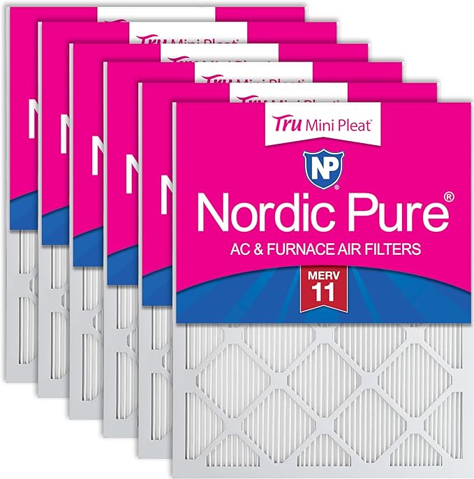 Nordic Pure 16x20x1 (Actual Size: 15 1/2 x 19 1/2 x 3/4) Tru Mini Pleat MERV 11 AC Furnace Air Filters – 2.5X More Media for Extended Durability & Superior Filtration - 6 Pack