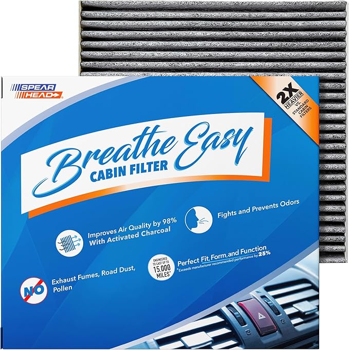 Spearhead Odor Defense Breathe Easy AC & Heater Cabin Filter | Fits Select 2009-2025 Acura/Honda Like OEM | Up to 25% Longer Lasting w/Activated Carbon (BE-182)