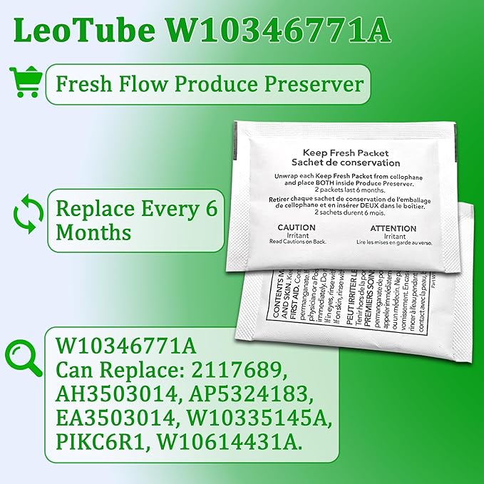 W10346771A Produce Preserver Filter and W10311524 Air Filter Replacement for Whirlpool KitchenAid Refrigerator, Keep Fresh & Eliminate Odors (4)