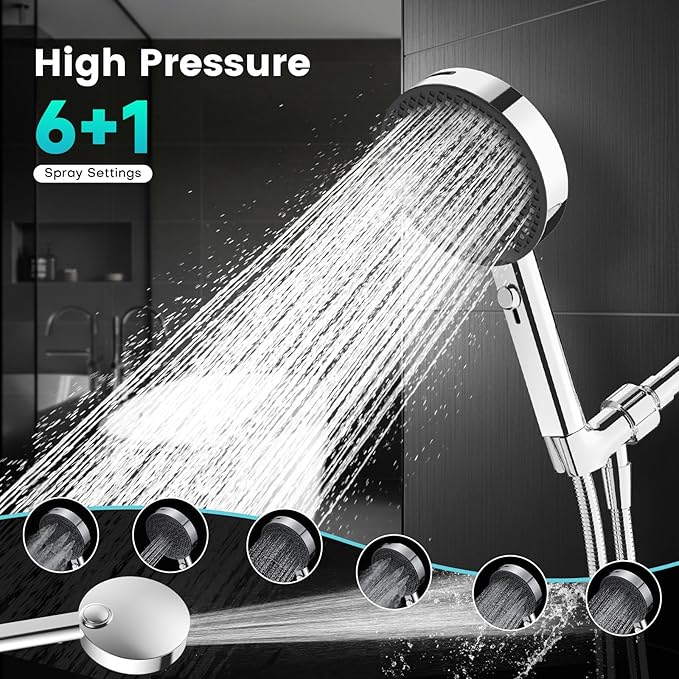 Filtered Shower Head with Handheld, High Pressure 4 Spray Mode Showerhead with Filters, Water Softener Beads for Hard Water with ON/OFF Switch for Pets (Chromium Silver, 5 Inch Panel)