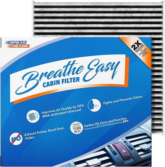 Spearhead Odor Defense Breathe Easy AC & Heater Cabin Filter | Fits 2012-2019 Fiat 500 Like OEM | Up to 25% Longer Lasting w/Activated Carbon (BE-924)