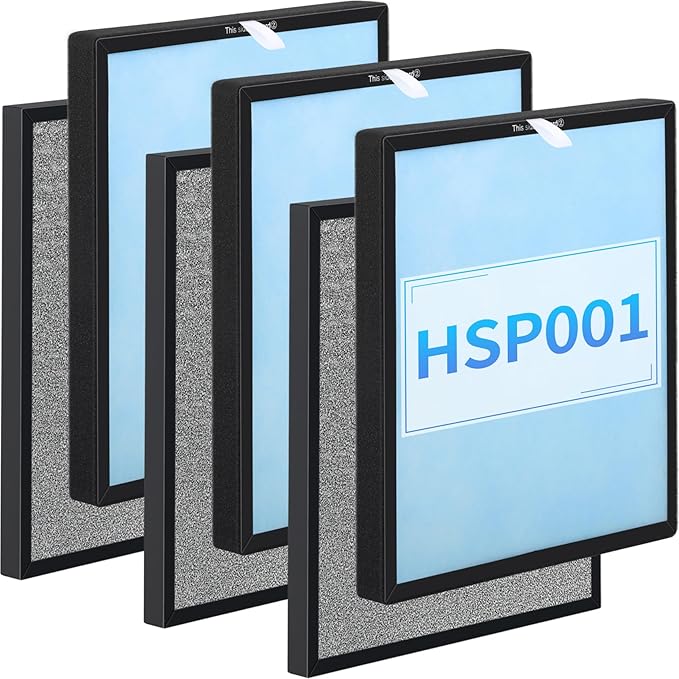 3 Sets HSP001 H13 True Hepa Replacement Filters, Compatible with HATHASPACE Air Purifier, 4 in 2 | True H13 HEPA Filter with Activated Carbon Pre-Filter.