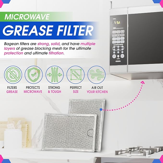 Microwave Filter Replacement 7.64” x 5.12” for GE WB06X10309 WB06X10359 Microwave Grease Filter - Also Fit’s LG Kenmore and More - Filters Kitchen Oven Air Entering Over the Range Vent Fan (4-Pack)