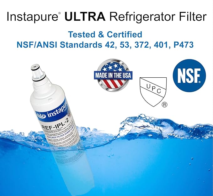 LT600P Compatible Filter Made in USA by Instapure. NSF/ANSI Certified 42, 53, P473, 401 for CTO, Lead, PFOA/PFOS, Pharmaceuticals REF-IPL-2 ULTRA filter fits LG LT600P 5231JA2006B & more