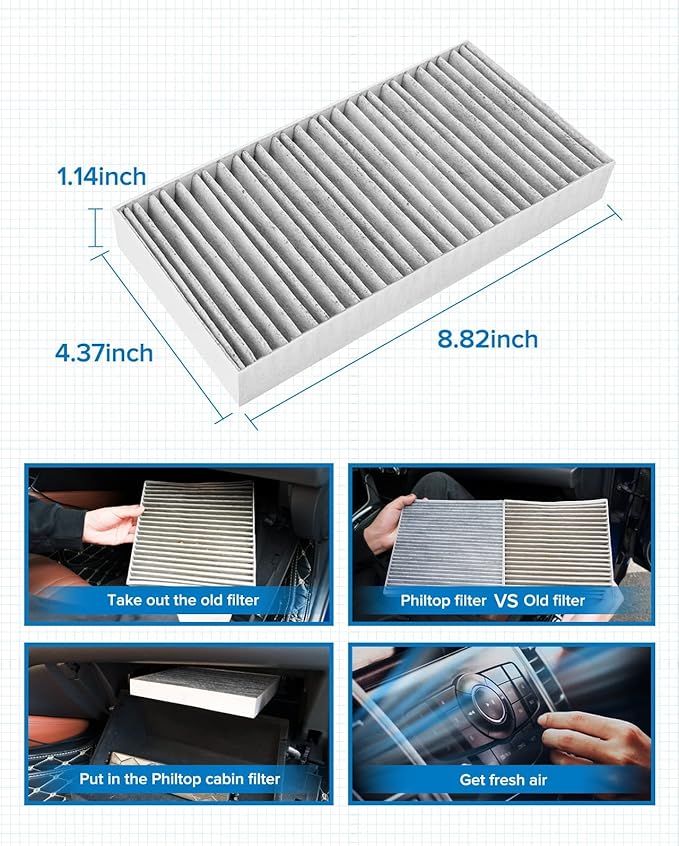 PHILTOP Cabin Air Filter w/Activated Carbon, Compatible with CF10135 Honda Civic 2001-2005, CR-V 2002-2006, Element 2003-2011, Acura RSX 2002-2006