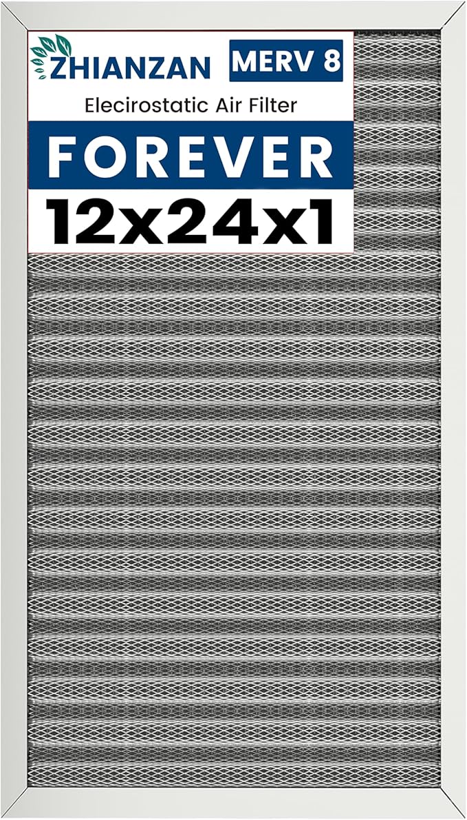 12x24x1 HVAC Furnace Air Filter, Lasts a Lifetime, Washable, the Last HVAC Filter You Will Ever Buy, Healthier Home or Office, Merv 8(Actual Size:11.38x23.38x0.82Inch)