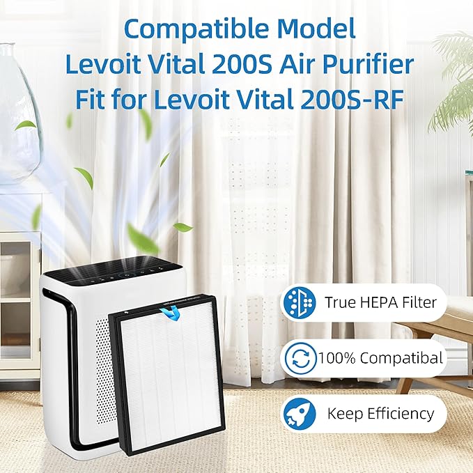 Vital 200S Replacement Filter for LEVOIT Vital 200S Air Purifier, 3-in-1 True and Efficiency Activated Carbon Filter, Part# Vital 200S-RF,2 Pack,White