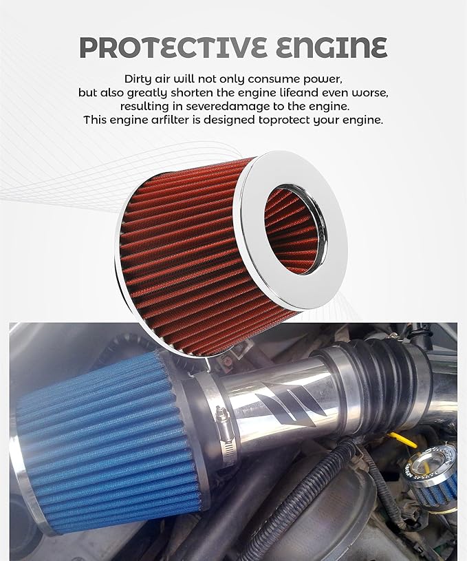 Cold Air Intake Filter,Car Accessories Intake Filter,Automotive Replacement Air Filters,76 89 102MM Performance Round Tapered Cone Filters,Suitable for Most Cars,Trucks,Motorcycles,etc (Red)