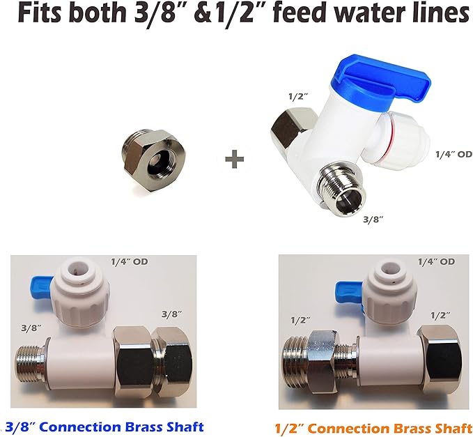 TOTOMO 1/4"OD Push Fit Angle Stop Adapter Valve - Fits both 3/8" & 1/2" Under Sink Cold Water Supply Diverter for RO Water Purifier System, Coffe Brewer, Ice Maker