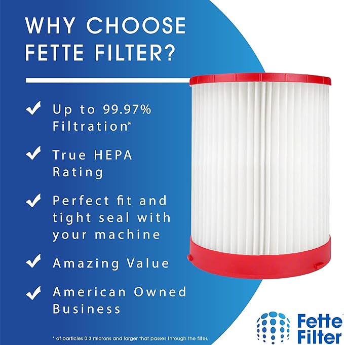Fette Filter - 49-90-1977 Large Wet/Dry Vacuum HEPA Filter Compatible with Milwaukee M18 Fuel Wet/Dry Vacuums Models 0910-20, 0920-20, 0920-22HD, 0930-22HD, 0931-20 - Part # 49-90-1977 Pack of 2