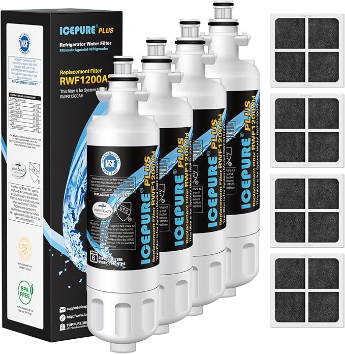 ICEPURE PLUS 46-9690 NSF/ANSI 53 Certified Replacement for LG LT700P ADQ36006101, Kenmore Elite ADQ36006102, LFXC24726S, HDX FML-3 LT700PC, RWF1052 Refrigerator Water and LT120F Air Filter,4 Combo