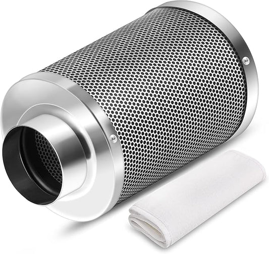 iPower 6 Inch Carbon Filter Odor Control with Australia Virgin Charcoal for Inline Fan Indoor Plants Grow Tent, Reversible Flange, Prefilter Included, 6", Silver