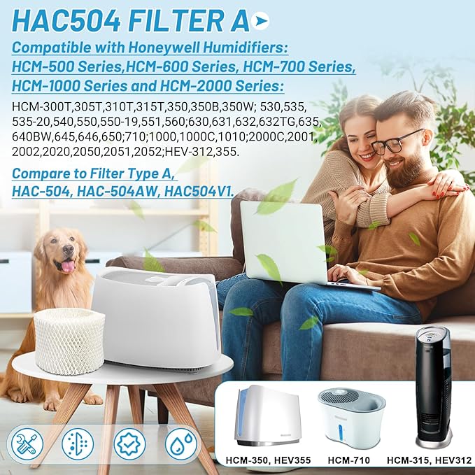 Lemige 6 Pack HAC-504 Humidifier Filters for Honeywell Humidifier HAC-504, HAC-504AW, HAC504V1, HCM350, HCM-350W, HCM-300T, HCM-315T, HCM-600, HCM-710, Replacement Filter A,