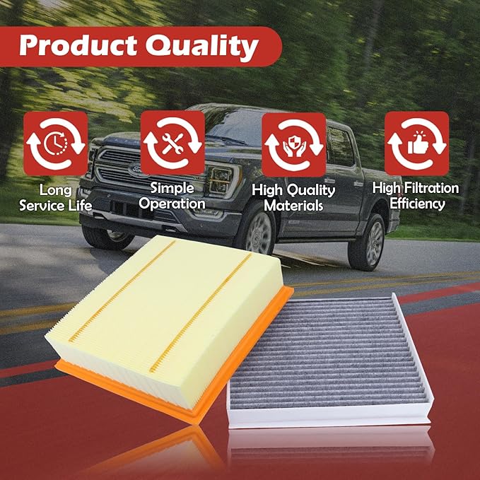 FA1883 Engine Air Filter and FP79 Cabin Air Filter kit Compatible with 2015-2025 Ford F150 2.7L Gas 2021-2025 F150 3.5L Hybrid 2018-2025 Expedition Navigator 3.5L Gas Replaces 7C3Z9601A FL3Z19N619