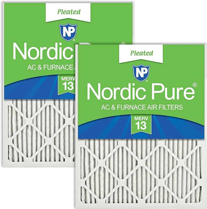Nordic Pure 24x24x1 (Actual Size: 23 3/8 x 23 3/8 x 3/4) Pleated MERV 13 Air Filters 2 Pack