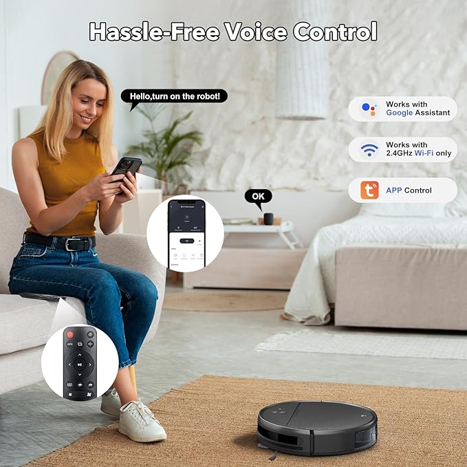 Robot Vacuum and Mop Combo, 2 in 1 Robotic Vacuums Cleaner with WiFi/App, Robot Vacuum with Water Tank, Strong Suction, Schedule, Self-Charging, Quiet, for Hard Floor, Pet Hair, Low Pile Carpet