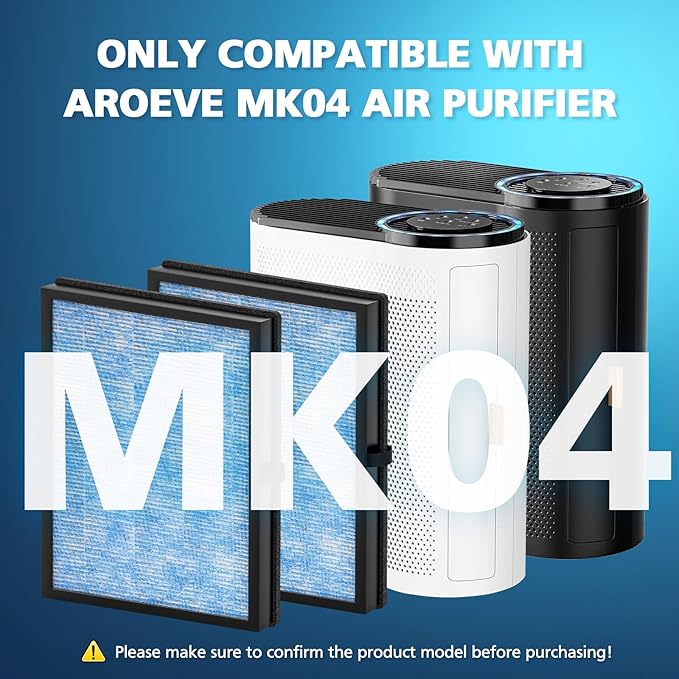 MK04 Filter Compatible with AROEVE MK04 Air Purifier Replacement 4-Layer HEPA Filter for Dust Pet Dander Smoke Pollen for Home and Office Up to 1095 Sq.Ft, MK-04LX MG04JH - Standard Version, 4 Pack