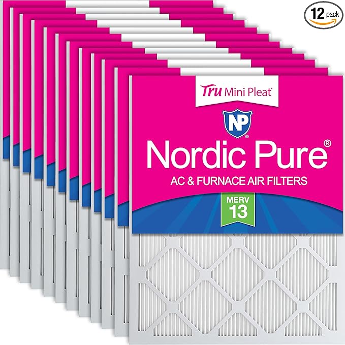 Nordic Pure 12x20x1 (Actual Size: 11 1/2 x 19 1/2 x 3/4) Tru Mini Pleat MERV 13 AC Furnace Air Filters – 2.5X More Media for Longer-Lasting, High-Efficiency Filtration - 12 Pack
