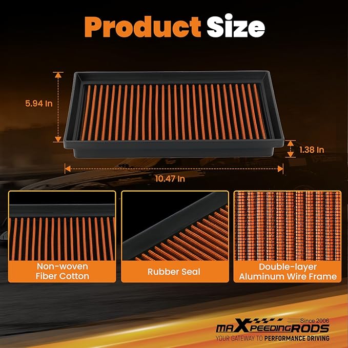 maXpeedingrods MX-3080 High-Flow Engine Air Filter Washable & Reusable, Requires No Oil for Toyota Camry, C-HR, Corolla, RAV4, Highlander; for Lexus NX350h, UX200, NX450h, RX350h; for Fiat 500X, Tipo