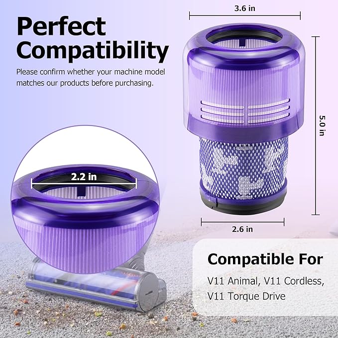 Improvedhand Filter Replacements for V11 Animal, V11 Torque Drive Detect Cordless Vacuum, Replace Part # 970013-02 (4 Pack)