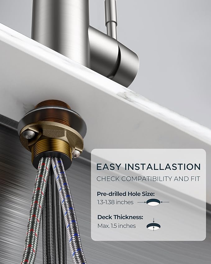 FORIOUS Kitchen Faucets with Pull Down Sprayer, Brushed Nickel High Arc Single Handle Stainless Steel Bar Sink Faucet with Deck Plate for 1 or 3 Hole, Suitable for Farmhouse RV Camper Laundry