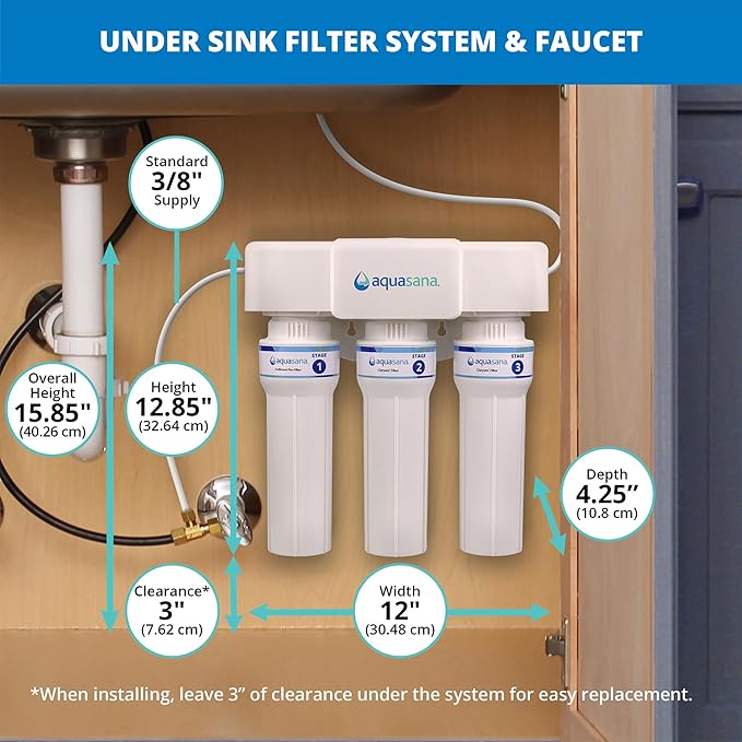 Aquasana Under Sink Water Filter | Certified 3-Stage Max Flow Filtration | Reduces up to 99.99% of PFAS, Lead, Chlorine, & More | Under Counter Drinking Water Filter | Matte Black Faucet | AQ-6300M-MB