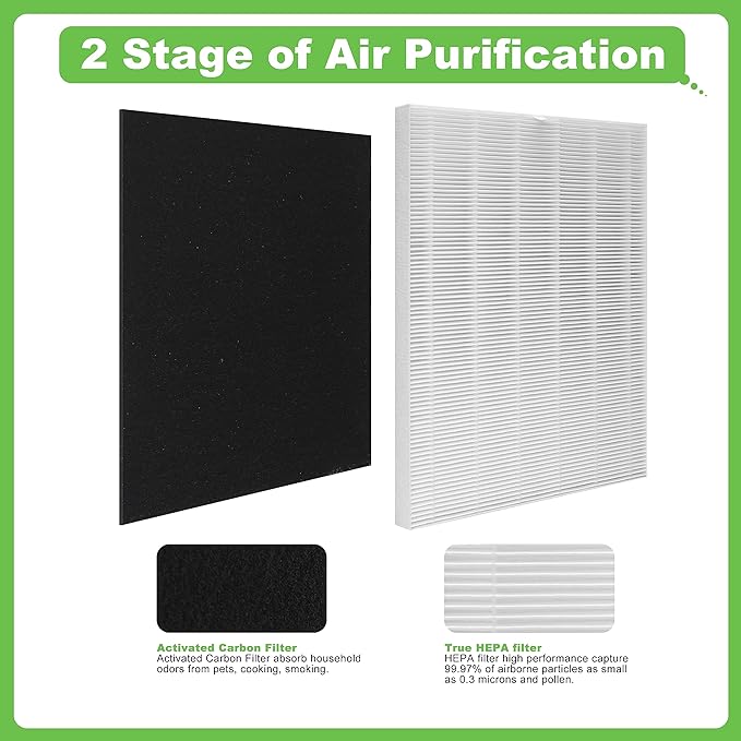 D360 True HEPA Replacement Filter D3, Compatible with Winix D360 Air Purifier, Part Number 1712-0101-02, 2 H13 True HEPA Filters & 8 Activated Carbon Filters