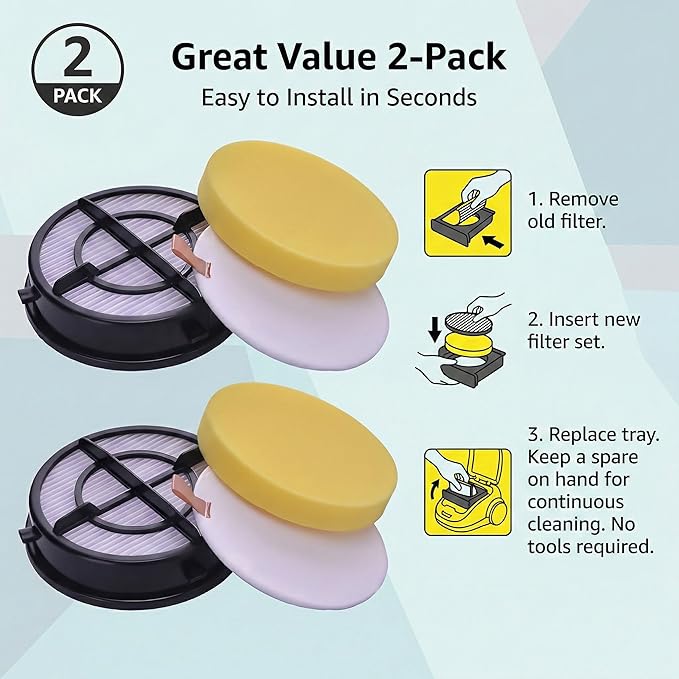 2Pack 16871 16881 Filters for Bissell Pet Hair Eraser Febreze Upright Vacuum Cleaners Replacements Model 1650 Series, 1650A, 1650C, Part 1608861, 1608860