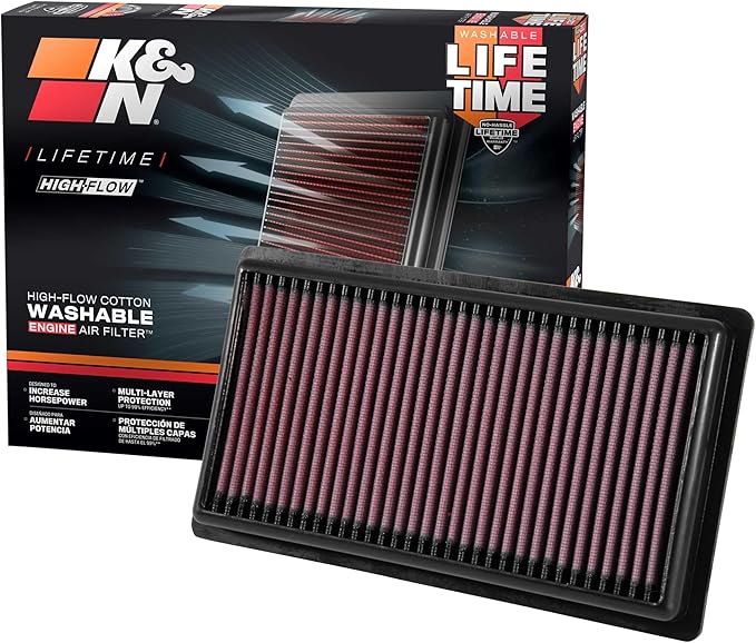 K&N High-Flow Original Lifetime Engine Air Filter: Increase Power: Premium, Washable: Compatible with 2016-2025 Fiat/Toyota/Lexus: (See Product Description for Select Models) 33-3080