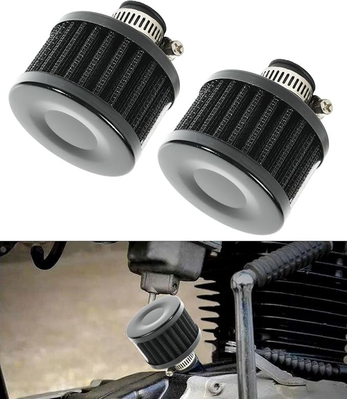 2Pcs Mini Air Filter Vent Crankcase Breather, Cold Air Intake Filter for Car, Motorcycle (Black)