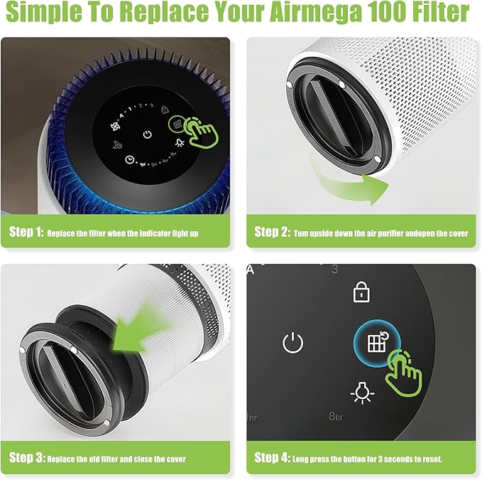 Airmega 100 Filter Replacement Compatible with Coway Airmega 100 Air Purifier, 3-in-1 True Hepa and Deodorization Filter