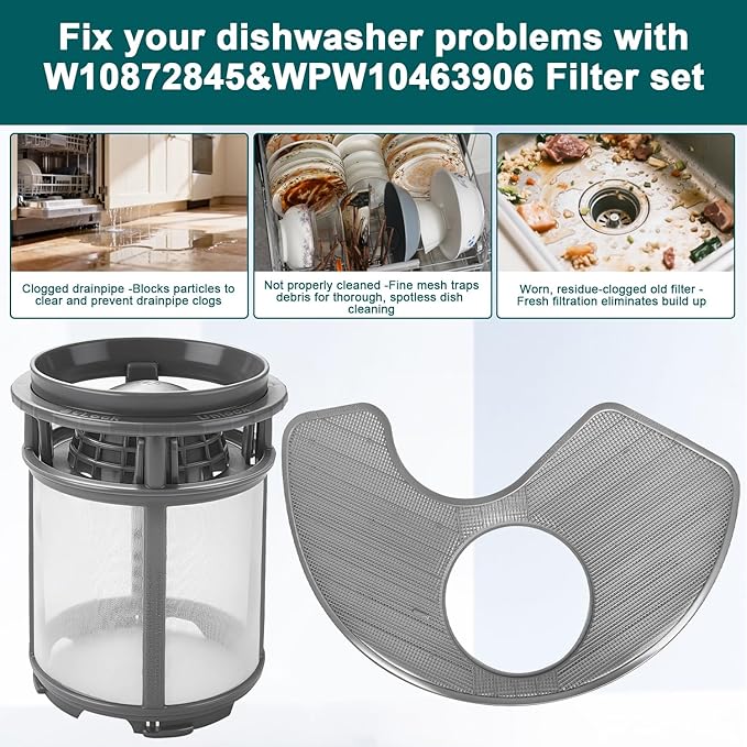 W10872845 Dishwasher Pump Filter Cup, WPW10463906 Screen Filter Dishwasher Filter Replacement Parts for Whirlpool Kenmore KitchenAid Dishwasher AP6030094 W10393351 AP6021820 PS11755148 PS11759673