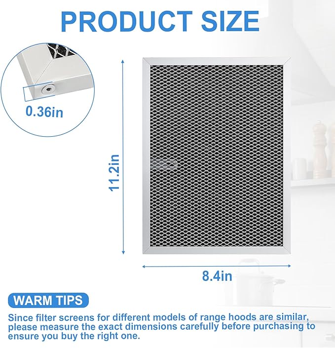 RLX6100 Range Hood Charcoal Filter Compatible with Broan Nutone Replacement SL6200H RL6200 SM6500, 8.4x11.2x0.36 Inch