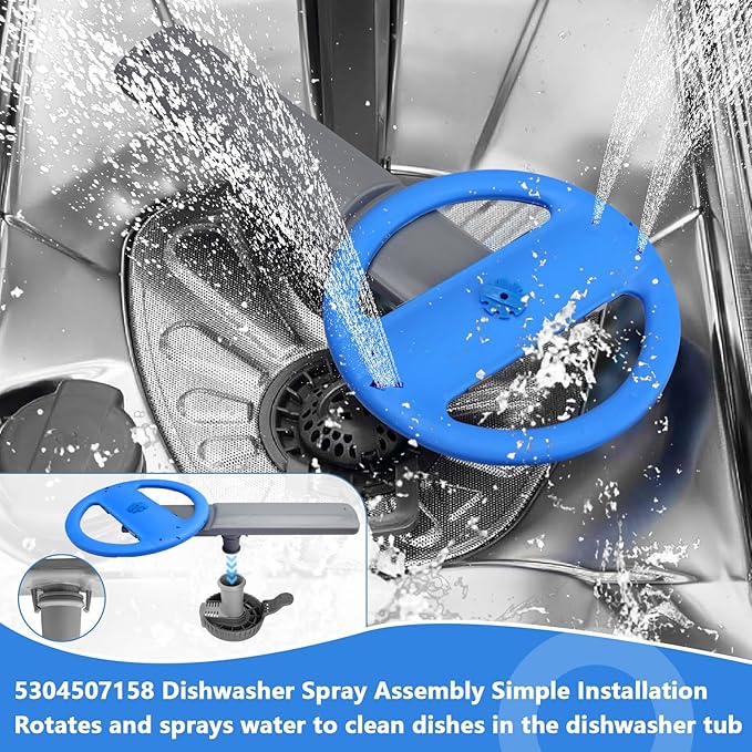 5304507158 Dishwasher Lower Spray Arm Assembly Replacement for Frigidaire with 5304518968 Spray Arm Support & 5304506518 Drain Trap Filter, Replaces AP6036393 154821902 154821903 5304498139
