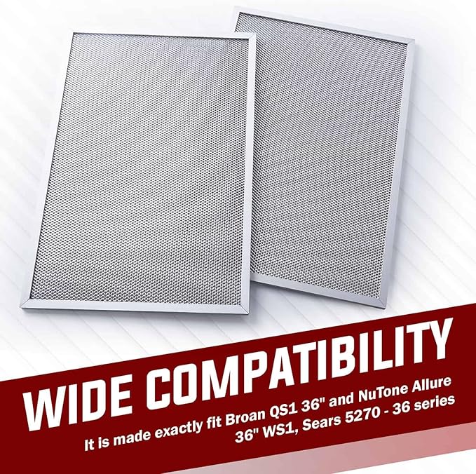 PACK 2- BPS1FA36 Aluminum Range Hood Filter Replacement Part by Seentech- Compatible with Broan QS1 36" and NuTone Allure 36" WS1 - Replaces 99010300 WB02X10706 WB02X10710