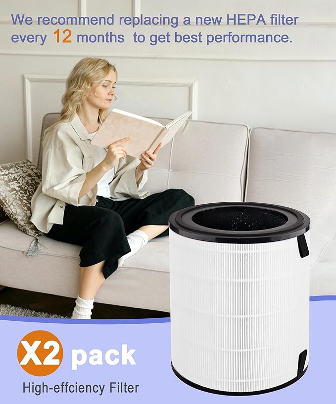 LV-H133 Replacement Filter Compatible with LEVOIT LV-H133 Air Purifier, 3-in-1 True Filters and Activated Carbon Filt-er Set, Part Number LV-H133-RF, 2 Pack