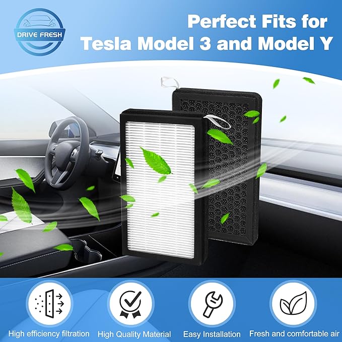 2024 Upgraded HEPA Cabin Air Filter for Tesla Model Y/3 - New Version with Enhanced Durability, All-Weather 3X Strength & Installation Kit, Fits Model Y & Model 3 (2016-2024), 2-Pack