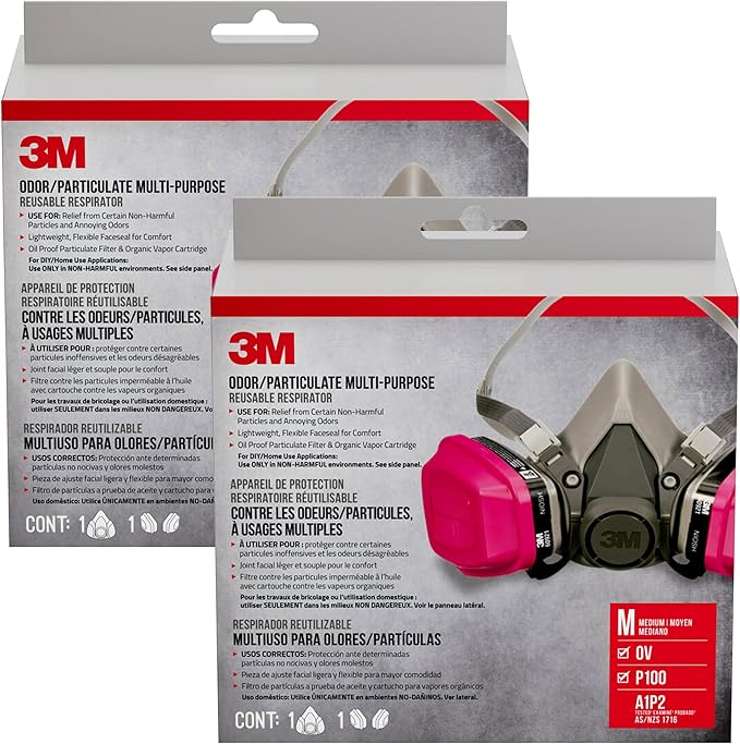 3M P100/OV Odor/Particulate Multi-Purpose Reusable Respirator 65021, NIOSH-APPROVED Organic Vapor Cartridge, Medium