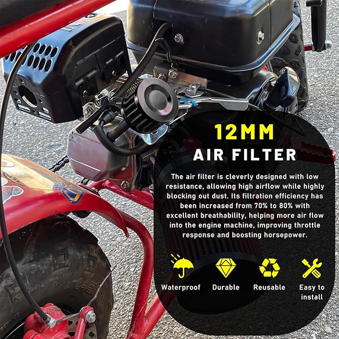 12mm Mini Air Filter, Universal Motor Cold Air Intake Filter Breather, Auto Turbo Vent Intake Filter Cleaner, Crankcase Breather Car Accessories for Motorcycle Engine Parts (Black)