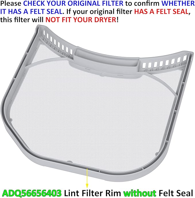 ADQ56656403 Lint Filter Replacement for LG Dryers and WashTowers, Ultra Durable Lint Screen Trap, Rim without Felt Seal, Filter Size 11.2 * 10.9 inch (28.4 * 27.6 cm)