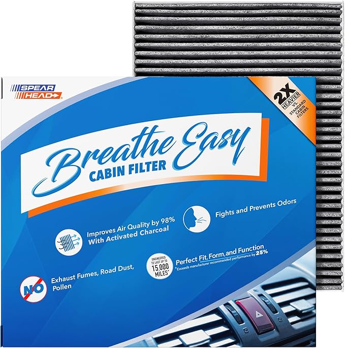 Spearhead Odor Defense Breathe Easy AC & Heater Cabin Filter | Fits 2011-2023 300, 2011-2023 Challenger, 2011-2023 Charger Like OEM | Up to 25% Longer Lasting w/Activated Carbon (BE-668)
