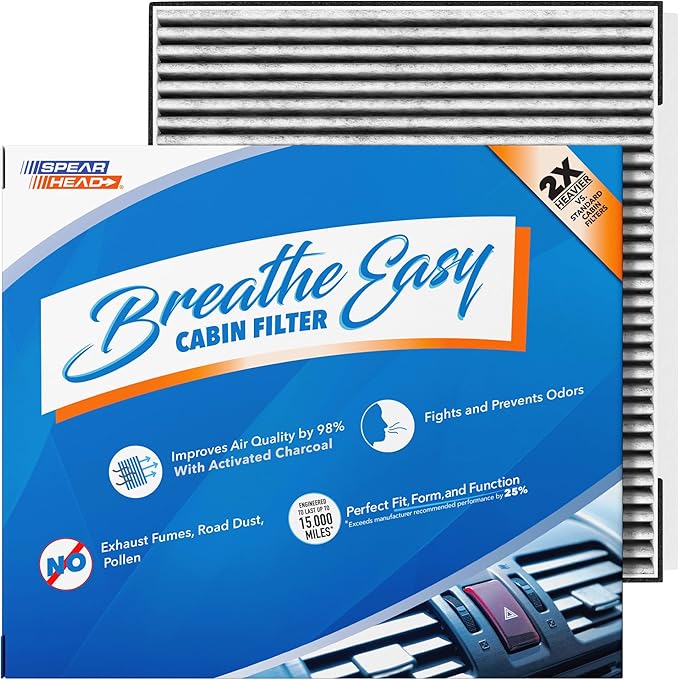 Spearhead Odor Defense Breathe Easy Cabin Filter | Fits Genesis G70 G80 G90 GV70 GV80/Coupe, Hyundai Equus Genesis, Kia K900 Stinger Telluride | Up to 25% Longer Lasting w/Activated Carbon (BE-735)