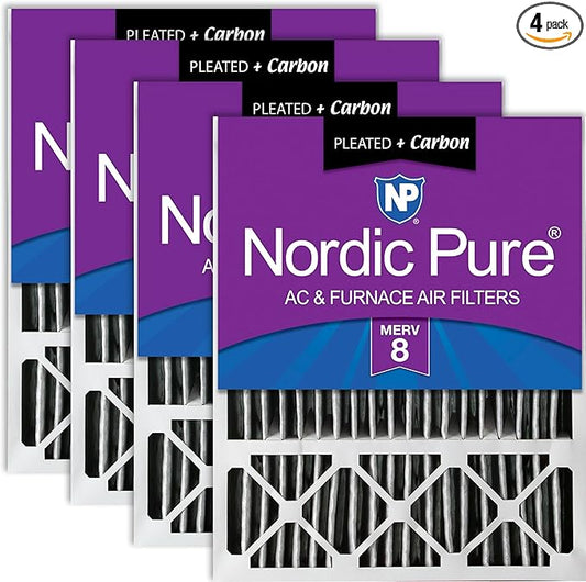 Nordic Pure 20x25x5 (Actual Size: 19 7/8 x 24 7/8 x 4 3/8) Honeywell Replacement Air Filters MERV 8 Pleated + Carbon 4 Pack