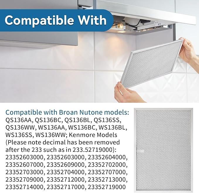 BPS1FA36 Aluminum Range Hood Filter 11-3/4 x 17-1/4 x 3/8" Compatible With Broan QS1 36" Nu Tone Allure 36" WS1, Replacement Hood Filter for Whirl pool Estate Se ars Ken more 99010300E, 2pcs