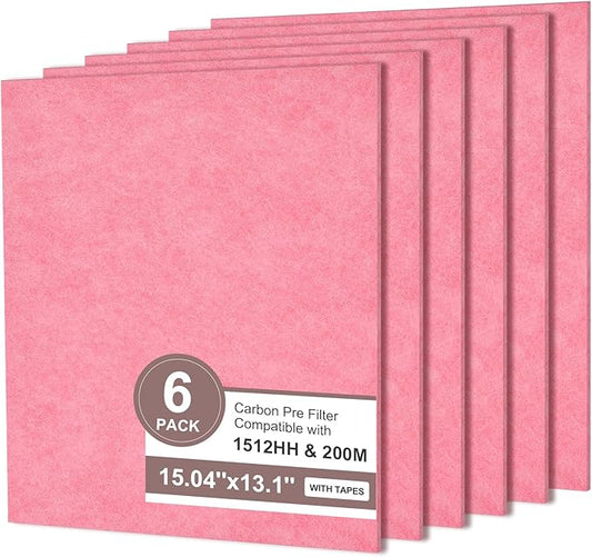 [Pet Care] Activated Carbon Pre-filters Compatible with Coway Airmega AP-1512HH & 200M Air Purifier, Remove Odor, VOCs Eliminator, Fresh Air, Include 12 Self-Stick Strips, Pink 6-Pack