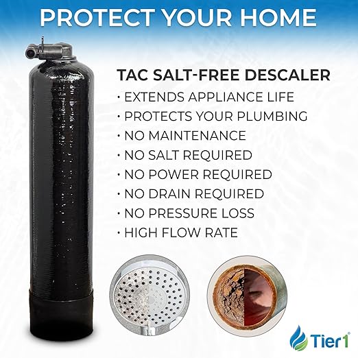 Tier1 Water Softener Alternative | Salt-Free Water Conditioner | TAC Scale Prevention | 900,000 Gallon Capacity, 8-9 Year Life | Whole House Water Filtration System