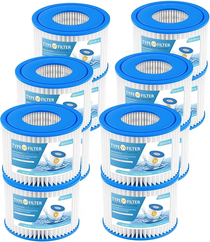 isinlive 12 Pack Type VI Hot Tub Filter and SPA Filter Replacement for Lay-Z Spa Filter, Intex, Coleman SaluSpa Hot Tub Filter 90352E, 58323E, 58324, Swimming Pool Pump Filter Cartridge
