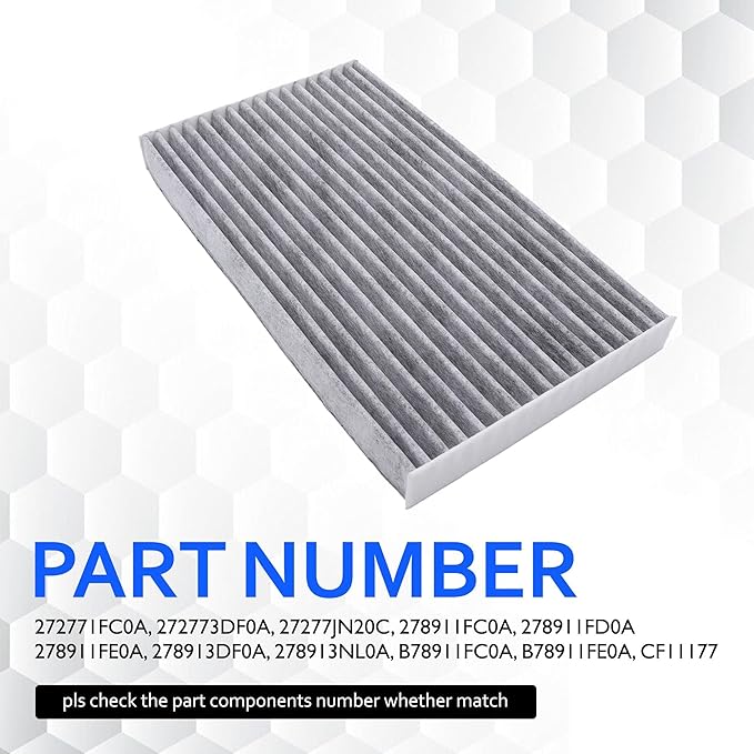 27891-3DF0A Cabin Air Filter w/Activated Carbon Compatible with Nissan Cube 2009 2010 2011 2012 2013 2014, Juke 2011 2012 2013 2014 2015 2016 2017, Leaf 2011-2018, Sentra 2013 2014 2015-2018