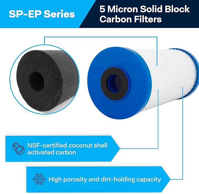 SpiroPure SP-EP-BB 10x4.5 5 Micron NSF Certified Coconut Shell Carbon Block Water Filter Cartridge EP-BB 155548-43 CB-45-1005 (Case of 6)