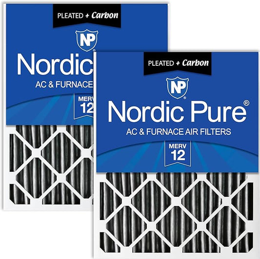 Nordic Pure 20x25x4 (19_1/2 x 24_1/2 x 3_5/8) Pleated Air Filter MERV 12 Pleated + Carbon Qty 2